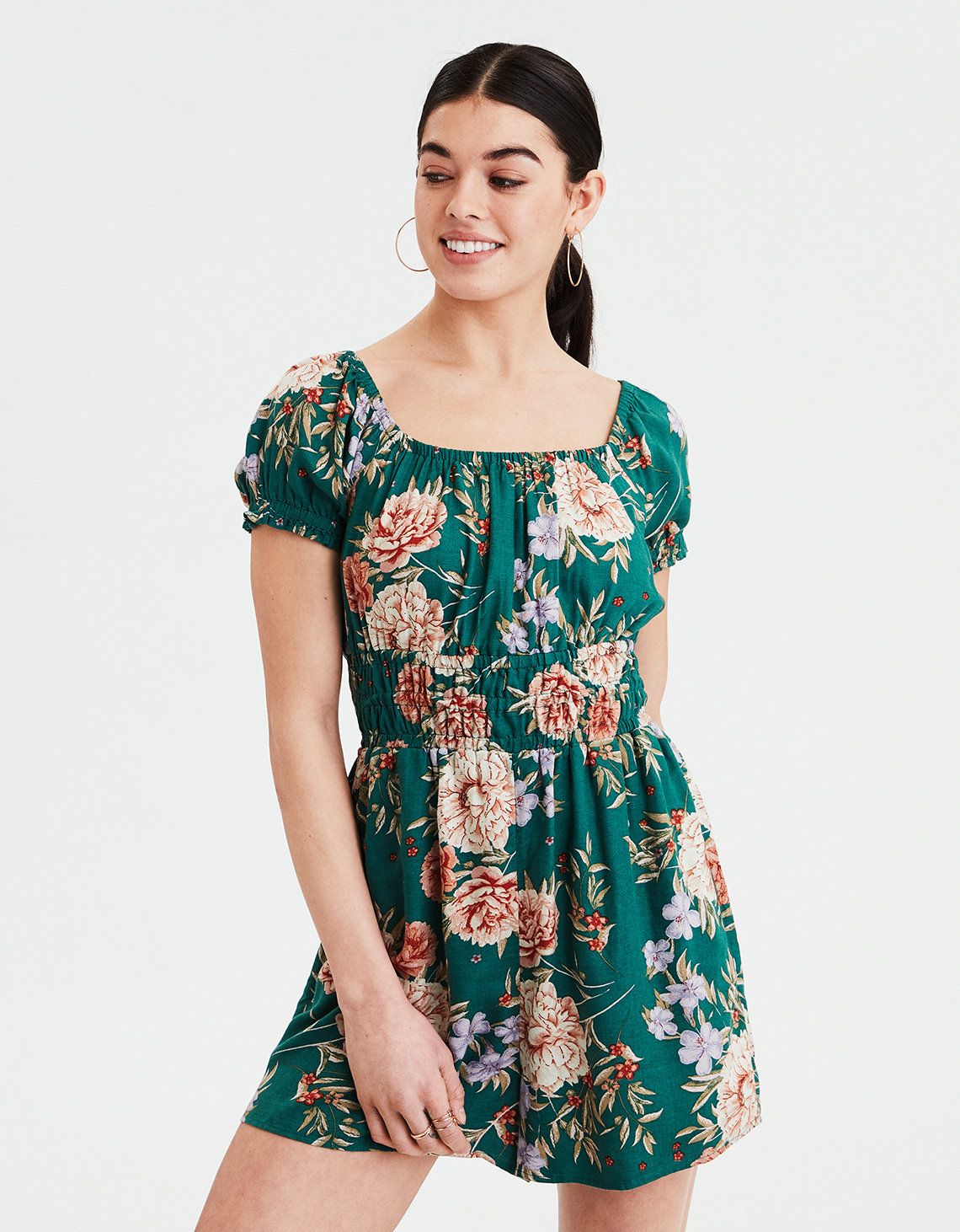 AE Puff Sleeve Floral Romper | American Eagle Outfitters (US & CA)