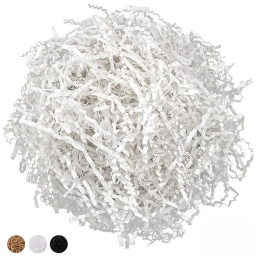 LYARCHTE Crinkle Paper Filler 5.2 oz, Crinkle Cut Paper Shred Filler Shredded TissueRaffia Grass Paper for Gift Basket Packing Bag Filler (White) | Amazon (US)