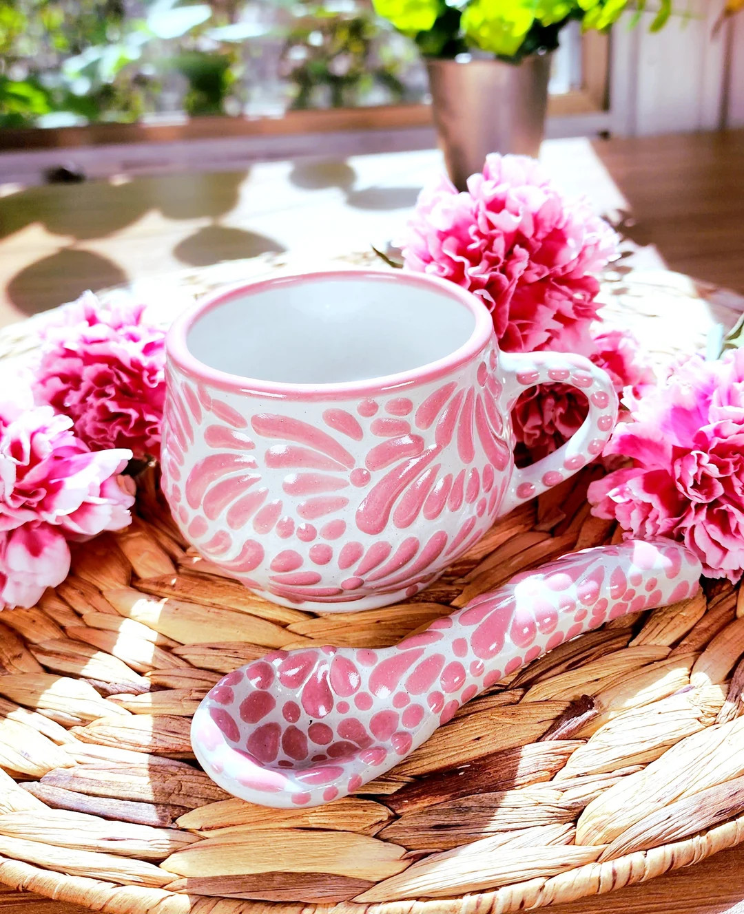 Mexican Talavera Barbie Pink Handpainted Coffee Mug and Spoon - Etsy | Etsy (US)