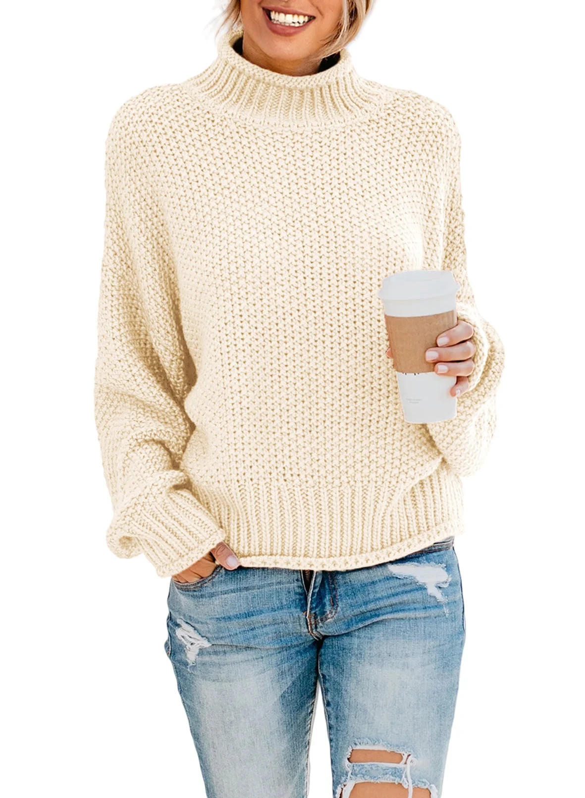 Sidefeel Womens Sweater Shirts Plain Sweater Shirts Cable Knit Simple Basic Jumper Tops M 8-10 | Walmart (US)