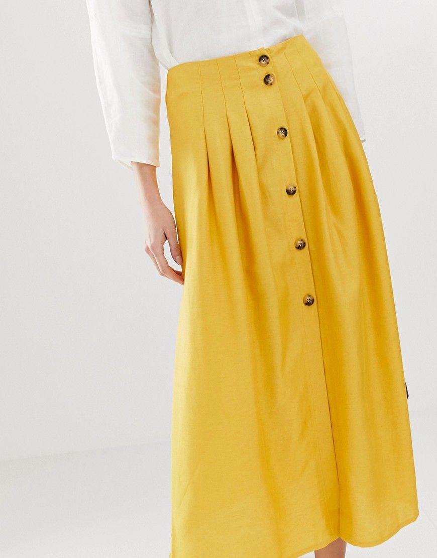ASOS DESIGN midi skirt with high waist seams - Yellow | ASOS US