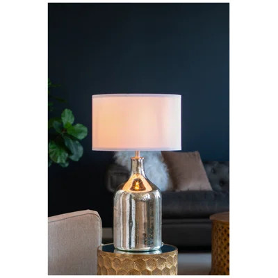 Silver Round Table Lamp with White Fabric Shade - 32.2" Modern Bedside Lamp for Bedroom, Living Room & Office Decor | Wayfair North America