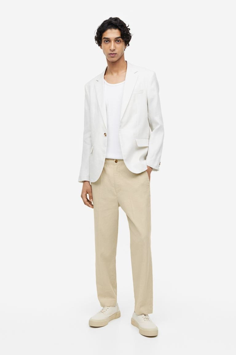 Regular Fit Linen-blend Pants - Light green-beige - Men | H&M US | H&M (US + CA)