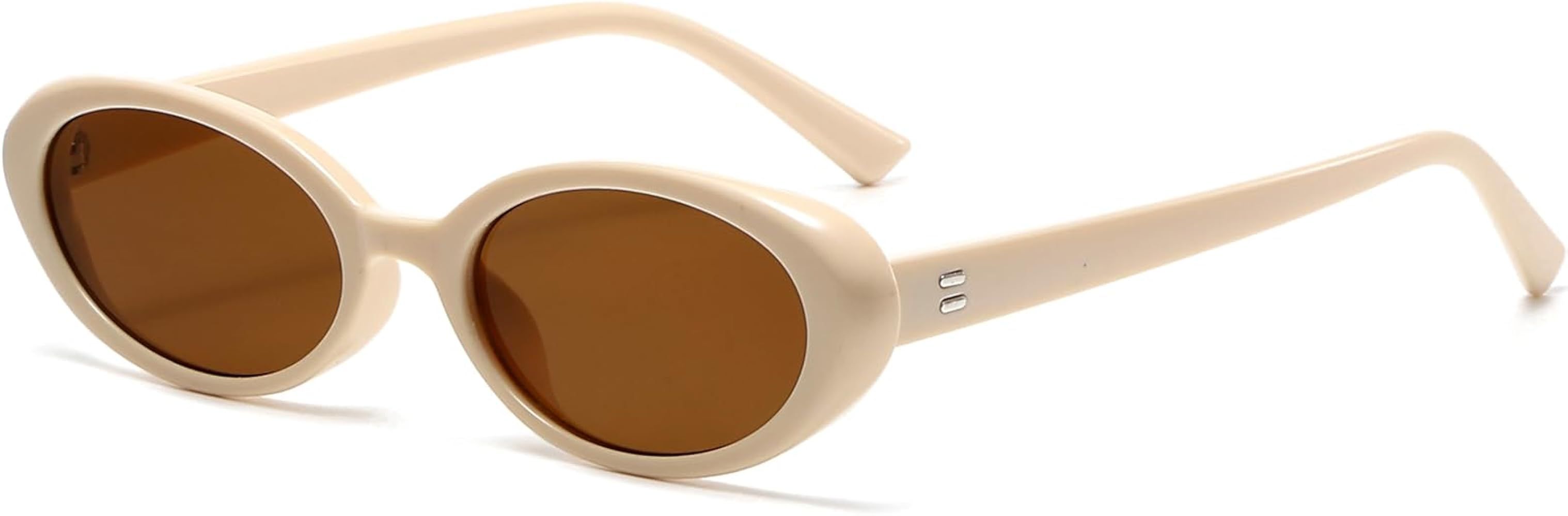 Retro Oval Sunglasses for Women Men Fashion Small Oval Frame Sun Glasses 90s Vintage Style Shades | Amazon (US)