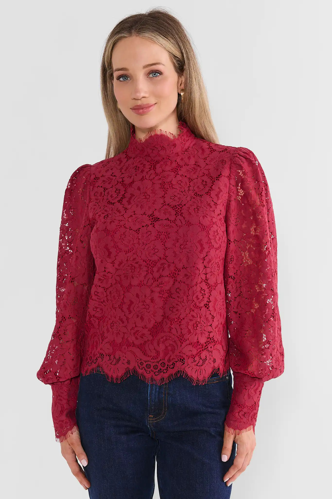 Gloria Maroon Lace Overlay Top | Avara