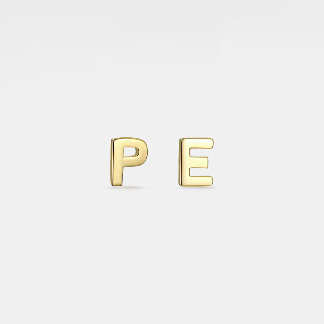 PERIMADE Custom Initial Stud Earrings • Dainty Gold Letter Ball End Earrings • Sterling Silve... | Etsy (US)