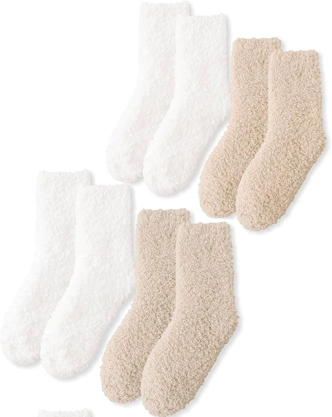 3PAIRS Fuzzy Crew Socks For Women Warm Winter White Novelty Socks Unisex MultiColor | Amazon (US)