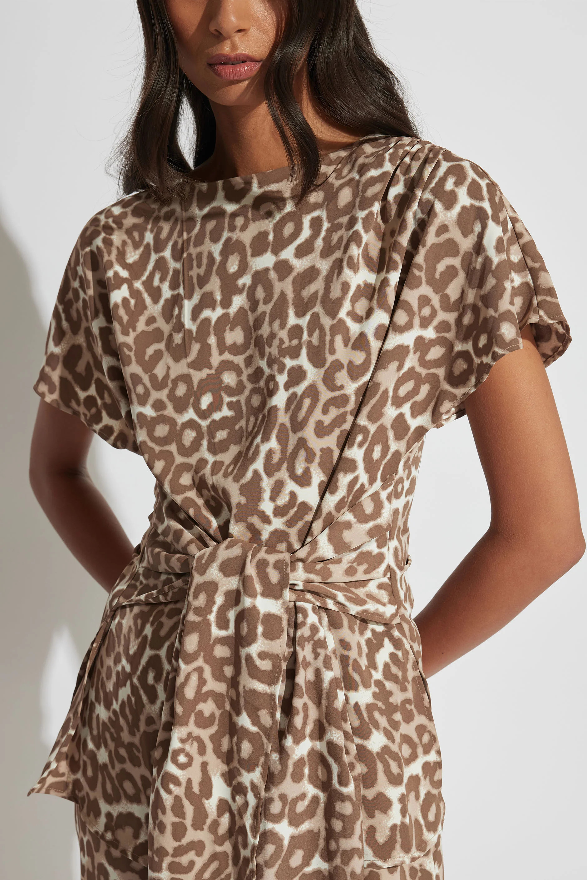 Sophie Tie Tunic  - Mocha Animal | DECJUBA | DECJUBA