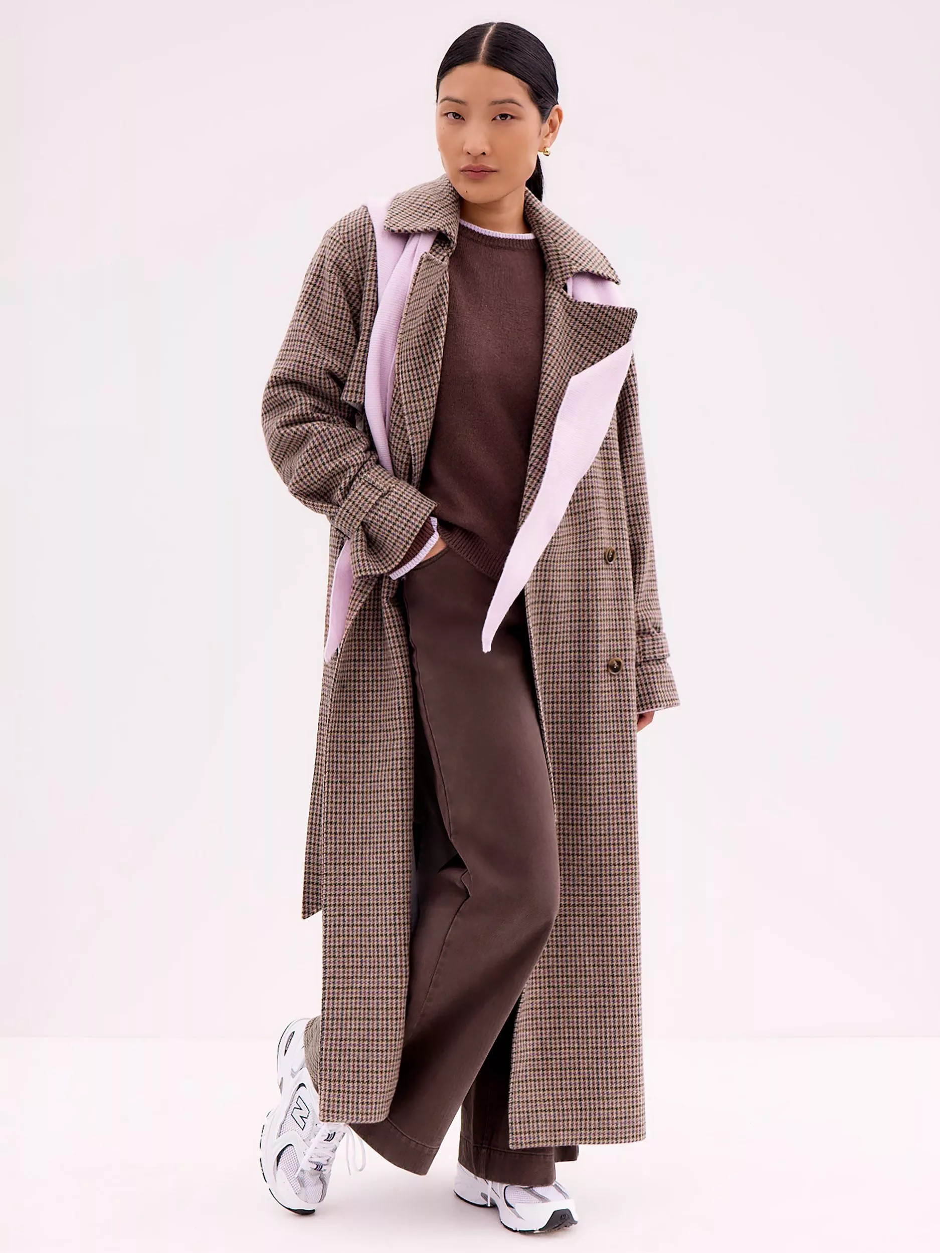 Ro&Zo Check Belted Wool Blend Trench Coat, Multi | John Lewis (UK)