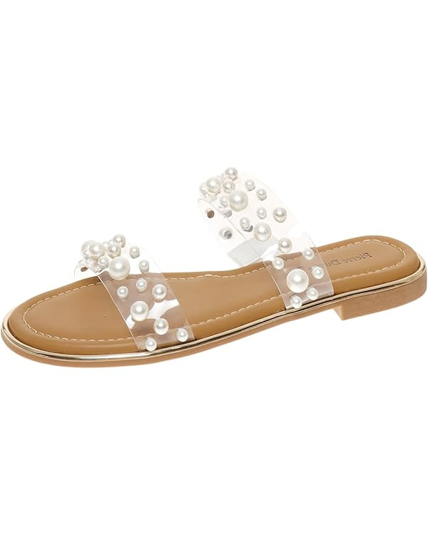 Pierre Dumas Sense-2 Women's Slip-On Slide Sandal Clear Lucite and Pearls for Women | Amazon (US)