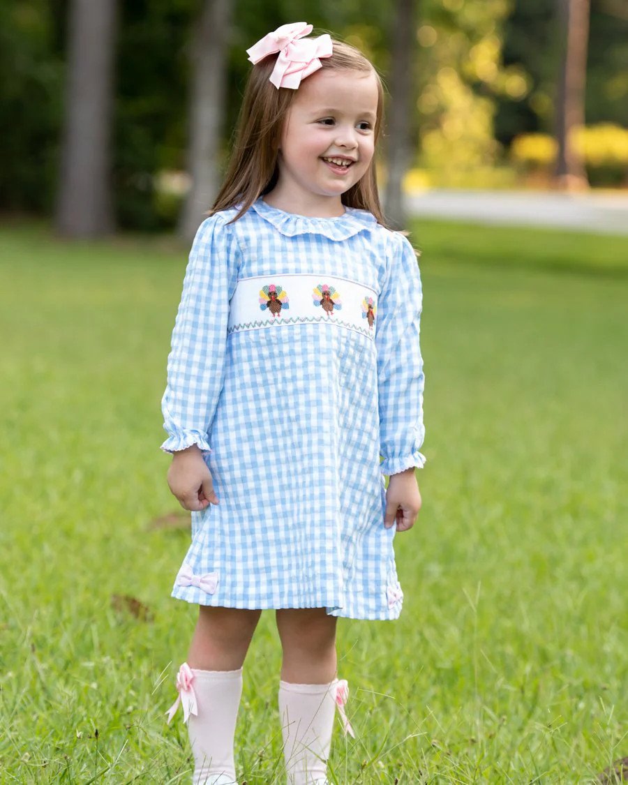 Turkeys Smocked Gingham Bow Dress | Smockingbird Kids
