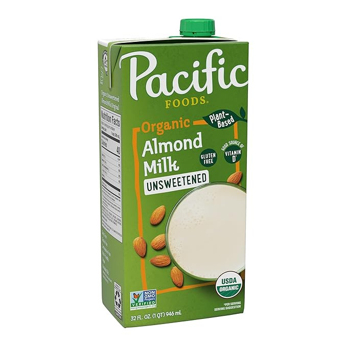 Pacific Foods Organic Unsweetened Almond Milk, Plant Based Milk, 32 oz Carton | Amazon (US)