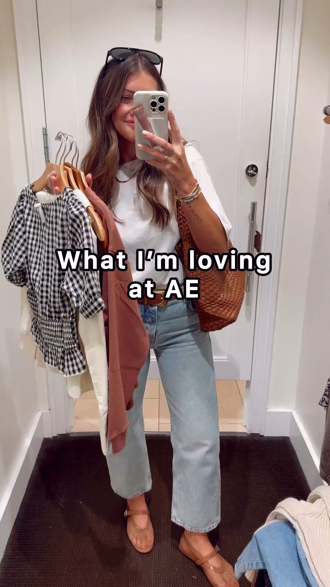 New fall finds at AE 🧸🤎 I’m about 5’4, size 2 or S is my true size for reference!! At AE, I always go down at least one size in pants. They run big! I’m in a 0/25 in the denim pair, and a 00 in the black pair BUT they were a lil snug in my waist so I took home the 0 for a comfier fit! Def recommend going down one size in both. THE BLACK JEANS ARE INCREDIBLE! I did XS in all tops. The Paris sweatshirt isn’t available yet online.. sorry! Linked similar. Oh! And XS in the corduroy pants.. think I need XXS to be honest. They run very big! BUT WOAH— the coziest things  Lmk if you have any qs. 😘 #ae #falloutfits #falloutfitideas #whattowear #datenight #girlsnight #fallbreak #blackjeans #midrisejeans 