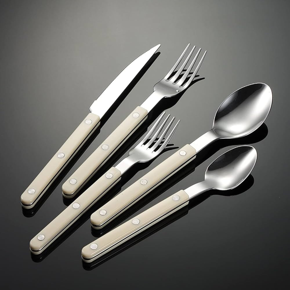 Silverware Set 20 Piece White Handle Flatware Cutlery Set for 4, 18/10 Stainless Steel Silverware... | Amazon (US)