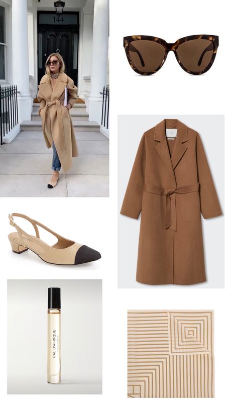 Outfit inspo 〰️ camel robe coat, black cap toe shoes, Byredo perfume, silk scarf, sunglasses. Chic, effortless, simple, elevated style. 

#LTKSeasonal #LTKunder100 #LTKstyletip