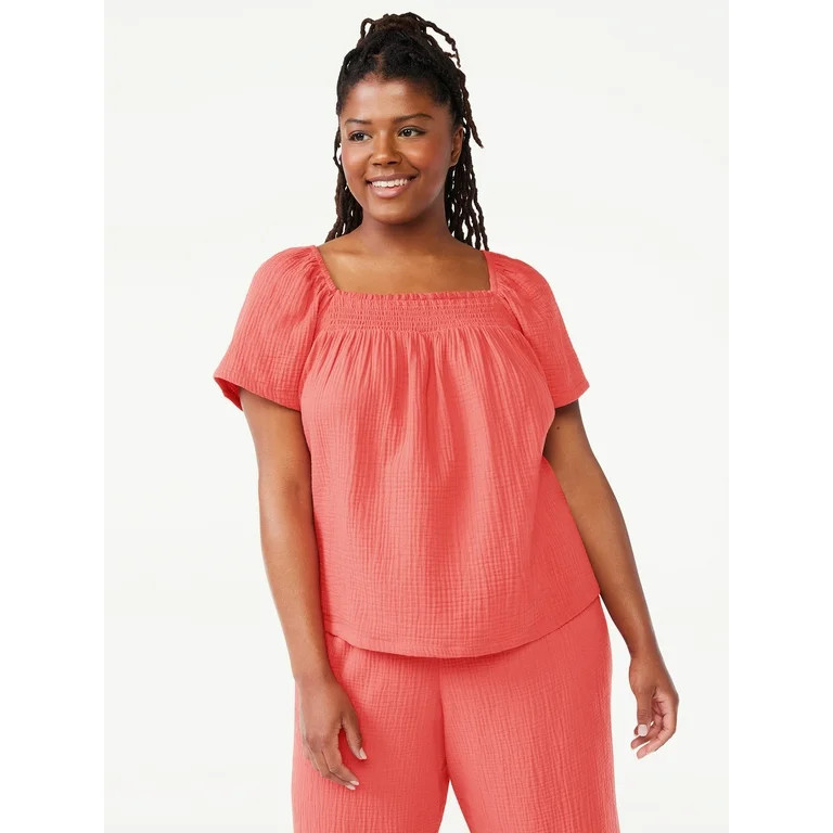 Joyspun Women's Smocked Gauze Sleep Top, Sizes S to 3X | Walmart (US)