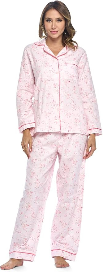 Casual Nights Women's Flannel Long Sleeve PJ's Button Down Sleepwear Pajama Set | Amazon (US)