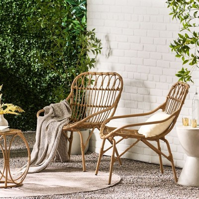 Outdoor Brown Boho Modern Wicker Accent Chairs,Rattan Garden Lounge Chair,Poolside Chairs,Sun Loungers,Fishing Chair Set Of 2-Cuddlewood | Target