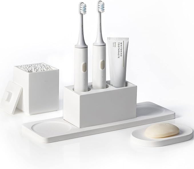 AUSAULAC Ceramic Toothbrush Holders for Bathrooms, White Bathroom Accessories Diatomite, Electric... | Amazon (US)