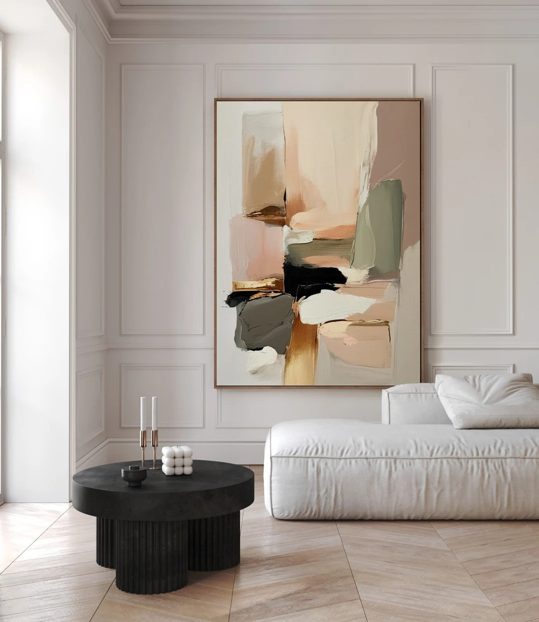 Framed Canvas Print Blush Pink Gold Modern Minimalist Art Contemporary Wall Decor Neutral Wabi Sa... | Etsy (US)