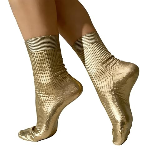 Metallic Silk Sock, Elegant Luxury Shiny Foil Glitter Ribbed Socks, Soft Ribbed Fit, All-Season Temperature for Unisex | Amazon (US)