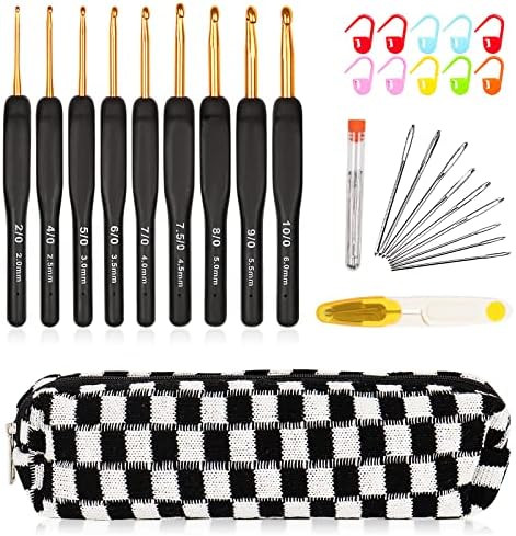 Aeelike 31pcs Crochet Hook Set, Black Gold Crochet Hooks Ergonomic Crochet Hooks for Arthritic Hands | Amazon (US)