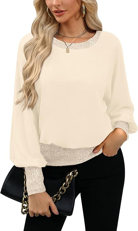 For G and PL Women's Dressy Sequin Formal Top Long Sleeve Chiffon Shirt Blouses | Amazon (US)