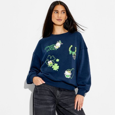 Women's Hello Kitty St.Patrick's Day Graphic Pullover Sweatshirt - Navy Blue XXS | Target