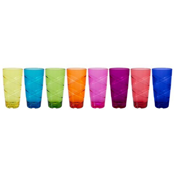 CreativeWare Circus 24-Ounce Multi-Colored Plastic Tumbler Set, Set of 8 Cups | Walmart (US)