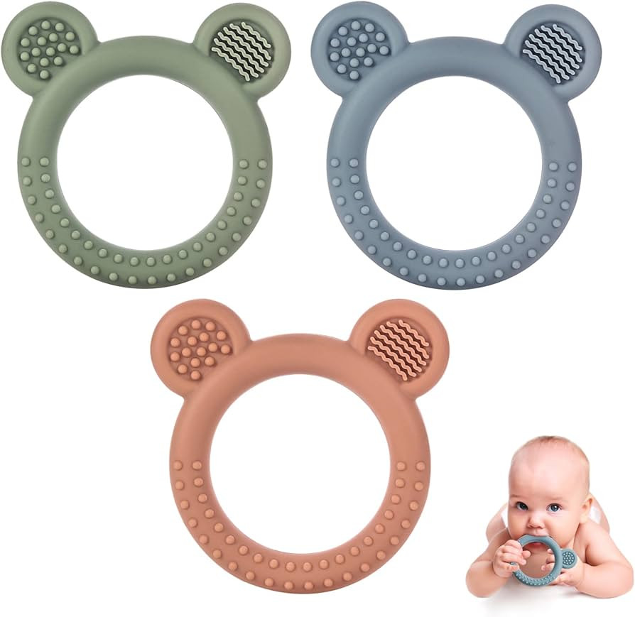 Baby Teething Toys Set of 3, Teethers for Babies 3-6 6-12 Months, BPA Free Soft and Textured Bear... | Amazon (US)