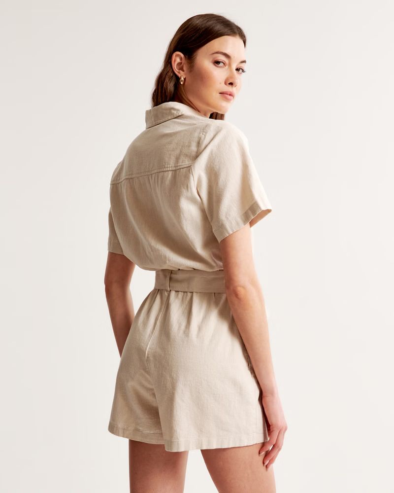 Women's Short-Sleeve Linen-Blend Romper | Women's Dresses & Jumpsuits | Abercrombie.com | Abercrombie & Fitch (US)