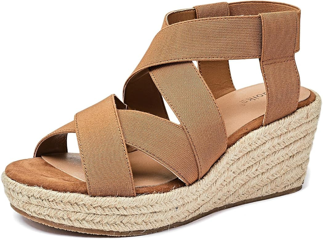 Luoika Women's Wide Width Wedge Sandals, Ankle Strap Flat Low Wedge Platform Heel Sandal. | Amazon (US)
