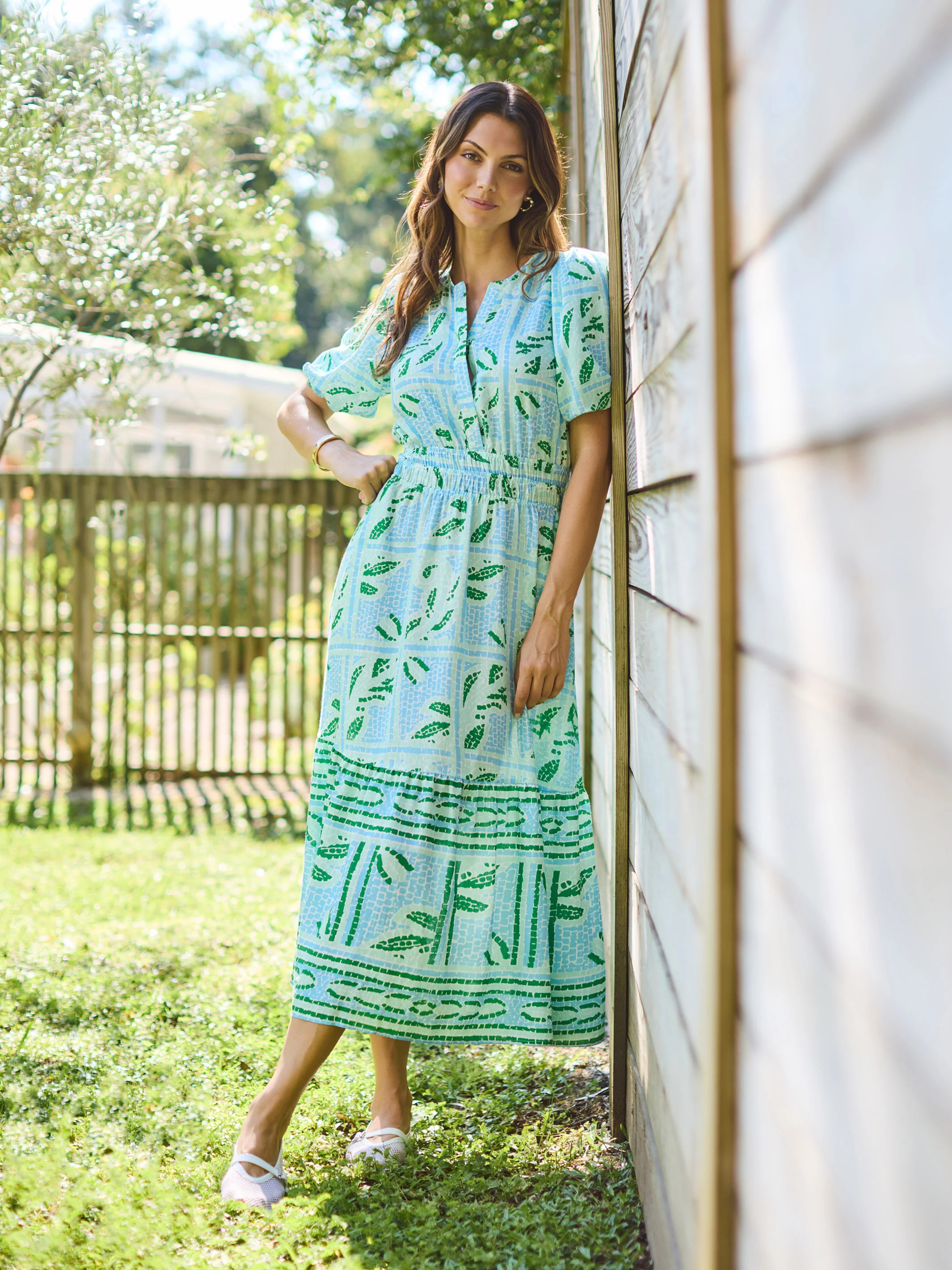Tracey Dress | Trellis Tiles Blue | Mary Square