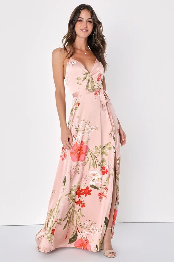 Still the One Blush Pink Floral Print Satin Maxi Dress | Lulus (US)