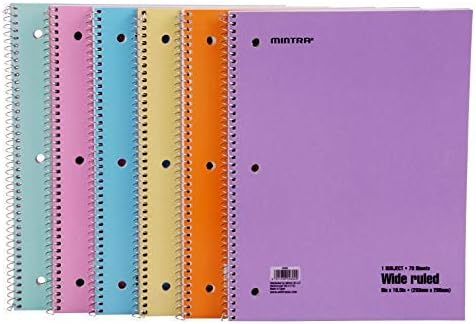 Mintra Office Spiral Notebooks - (Pastel, Wide Ruled, 6 Pack) - For School, Office, Business, Pro... | Amazon (US)