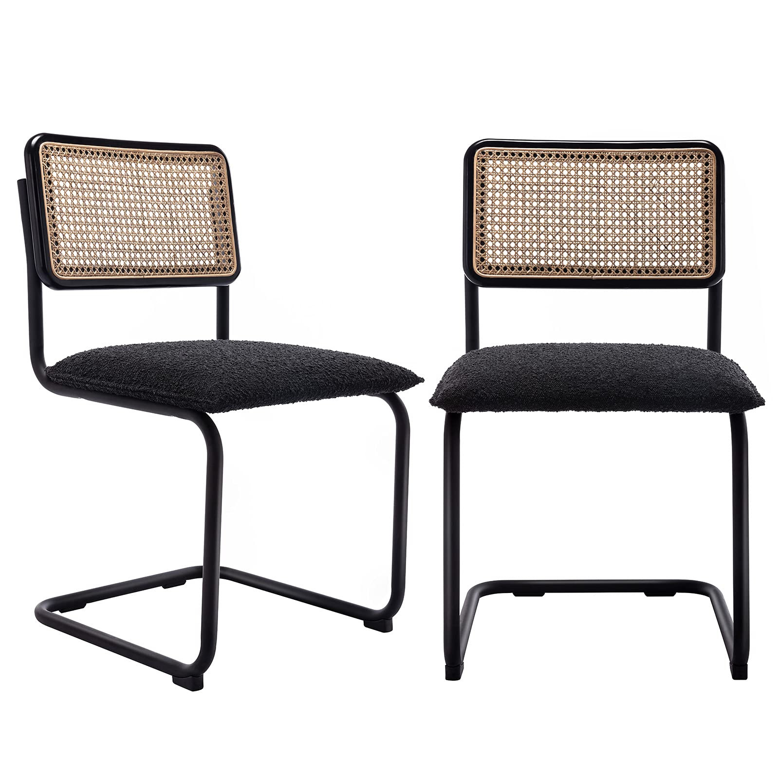 Rattan Dining Chairs Set of 2, Cane Backrest Side Chairs, Boucle Fabric, Sturdy Metal Legs, Upholste | Amazon (US)