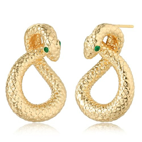 BENEIGE Gold Snake Studs Earrings - 14K Gold Plated Dainty Water Snake Earring with Cubic Zircon - Hypoallergenic Handmade Simple Jewelry for Women | Amazon (US)