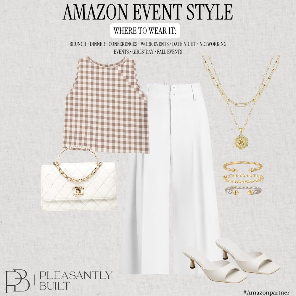 Classic summer style with a fresh twist 🤎🤍 This brown and white gingham sleeveless top paired with  white trousers, easy slides, and simple accessories creates an effortlessly polished look. Perfect for brunch, lunch dates, shopping, or a summer getaway! ✨
#AmazonFashion #AmazonFinds #AmazonFashionFinds #WomensFashion #GinghamTop #GinghamStyle #WhiteTrousers #WhitePants #SummerStyle #SummerOutfit #SummerFashion #CasualChic #EverydayStyle #EffortlessStyle #PolishedStyle #AmazonStyle #AffordableFashion #FashionFinds #OutfitInspiration #StyleInspo #SummerWardrobe #Slides #FashionAccessories #LTKFinds #LTKFashion #ShopAmazon 

 #LTKootd #LTKWorkwear #LTKTravel