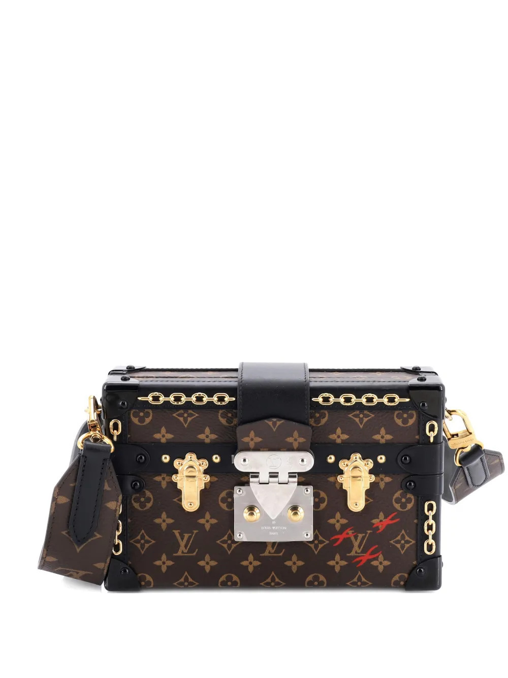 Louis Vuitton Pre-Owned Petite Malle Handbag Monogram Canvas with Chain Detail crossbody bag - Black | Farfetch Global
