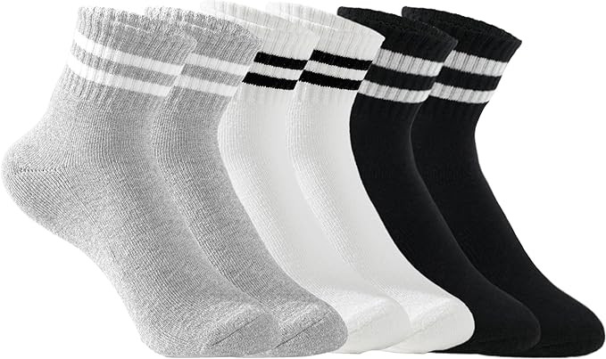 Irisbear Womens Crew Socks Cushioned Cotton Striped Quarter Socks Vintage Retro Running Socks 6 P... | Amazon (US)