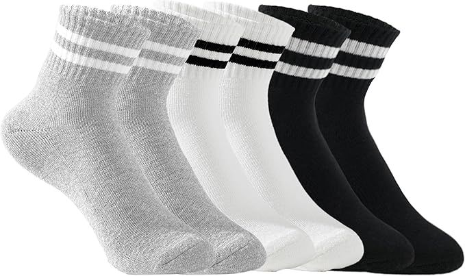 Womens Crew Socks Cushioned Cotton Striped Quarter Socks Vintage Retro Running Socks 6 Pairs | Amazon (US)