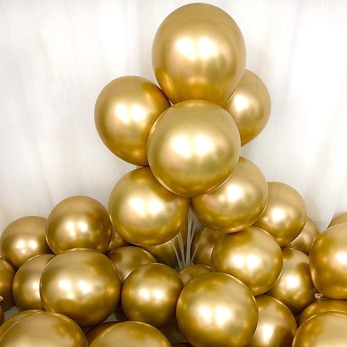 Chrome Gold Balloons 12inch 50pcs Latex Balloons Metallic Party Balloons Birthday Helium Balloons | Amazon (US)
