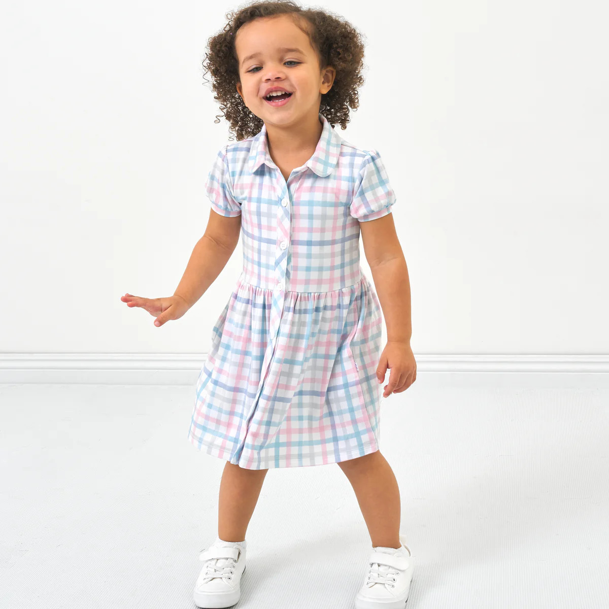 Playful Plaid Button Down Dress | Little Sleepies