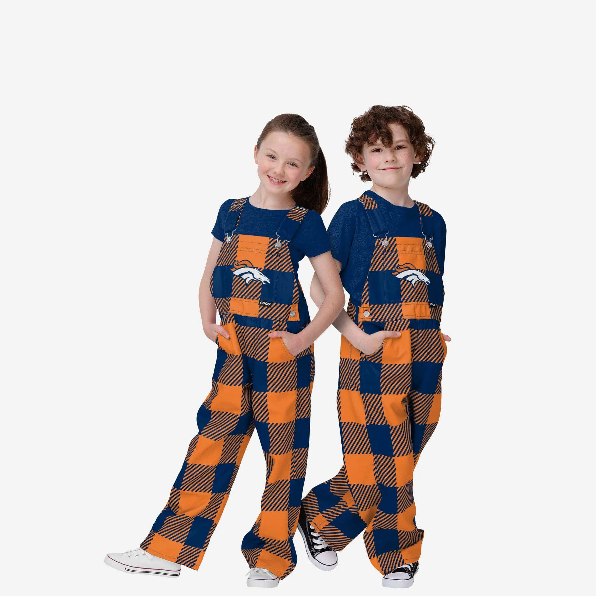 Denver Broncos Youth Plaid Bib Overalls | FOCO inc