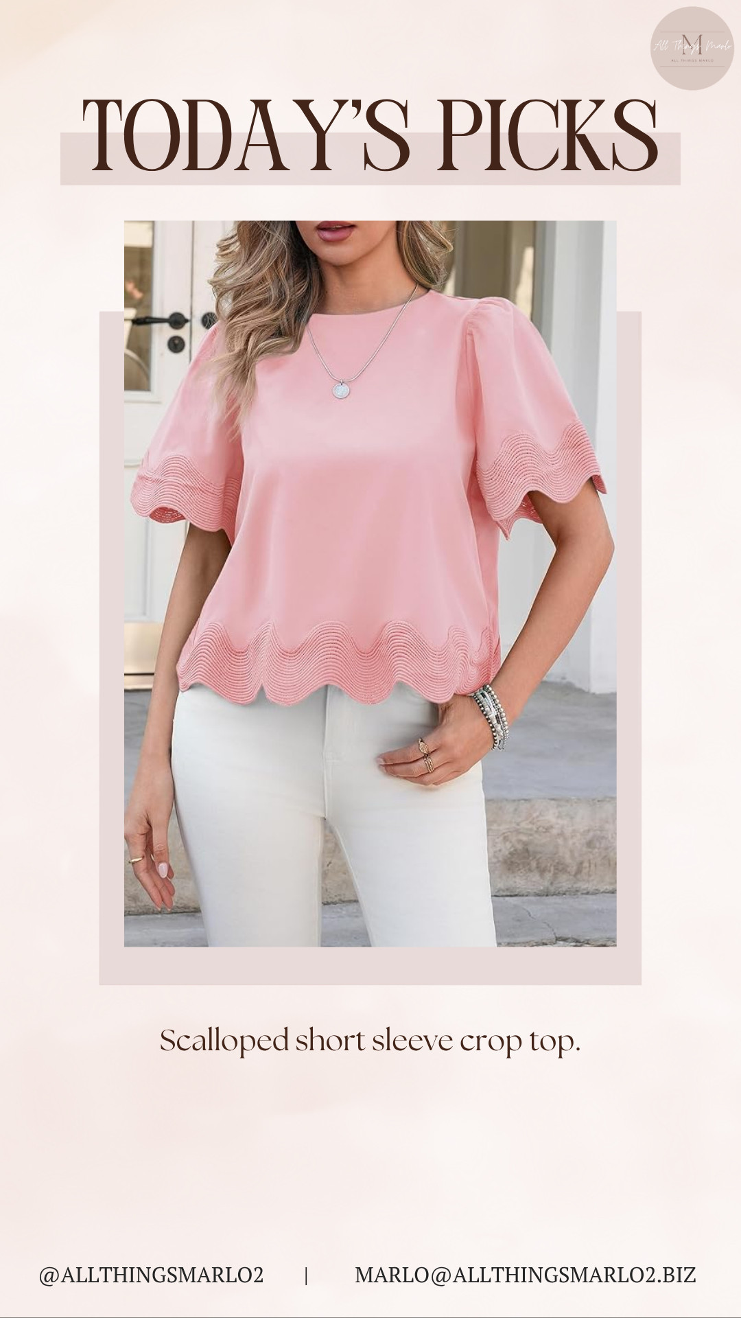 Scalloped short sleeve crop top. 

 #LTKSeasonal #LTKWorkwear #LTKTravel