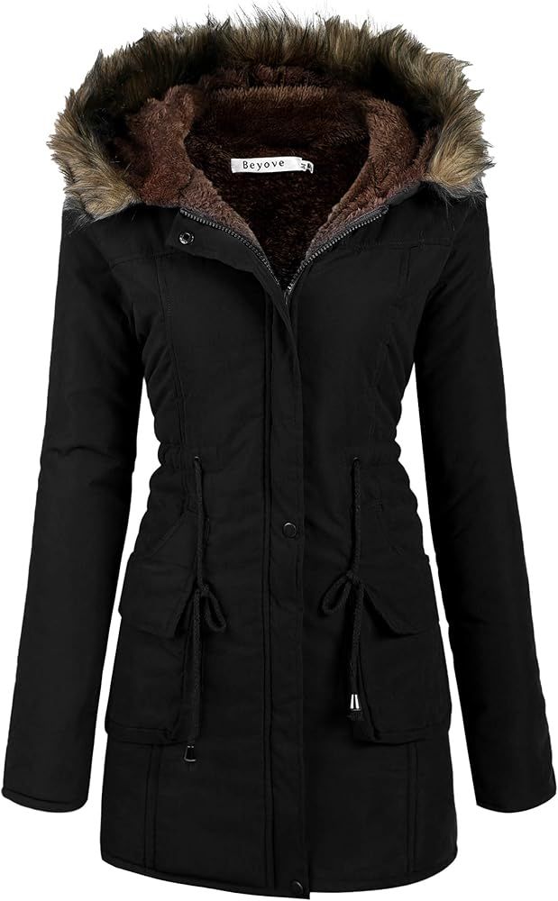 Beyove Womens Hooded Warm Winter Coats with Faux Fur Lined Outerwear Jacket | Amazon (US)