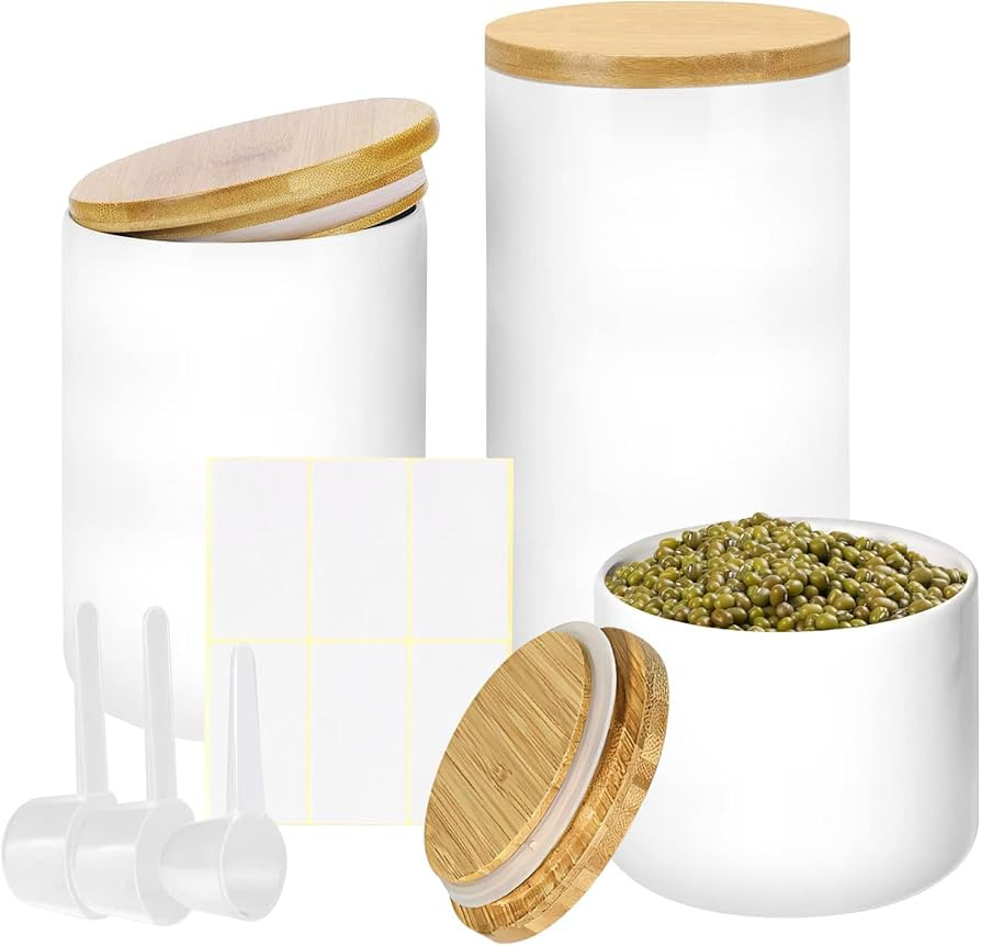 3 Pack White Ceramic Food Storage Jars, Kitchen Storage Canisters with Airtight Lids, Spoons and ... | Amazon (CA)