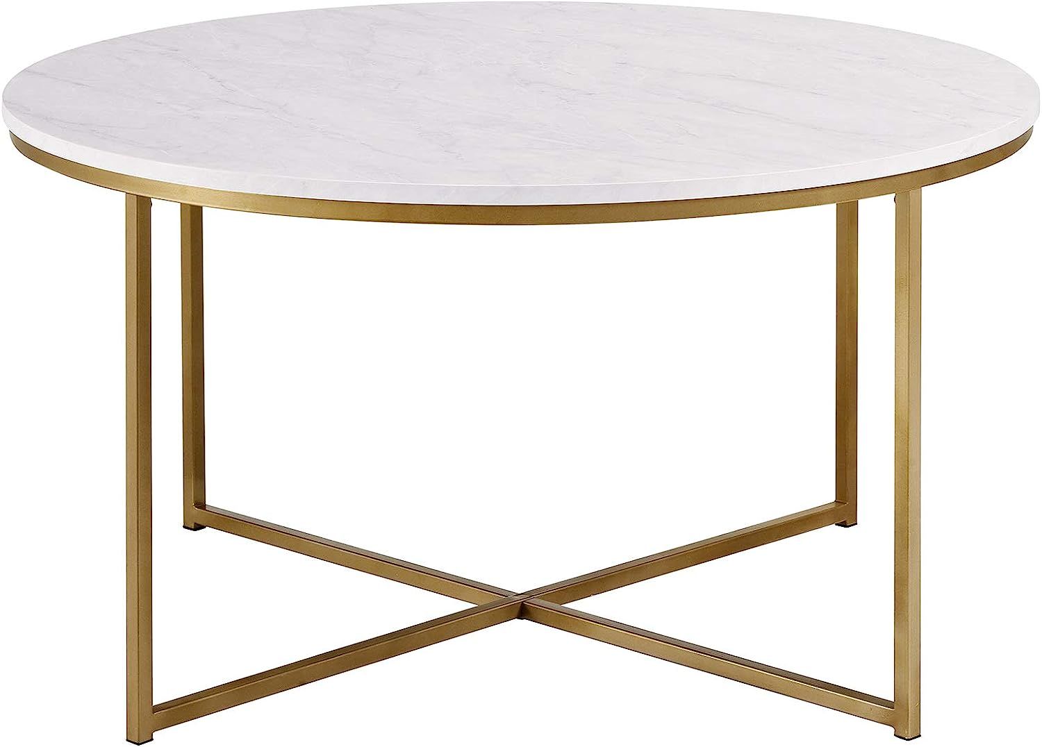 Walker Edison Cora Modern Round Faux Marble Top Coffee Table with X Base, 36 Inch, White Faux Mar... | Amazon (US)