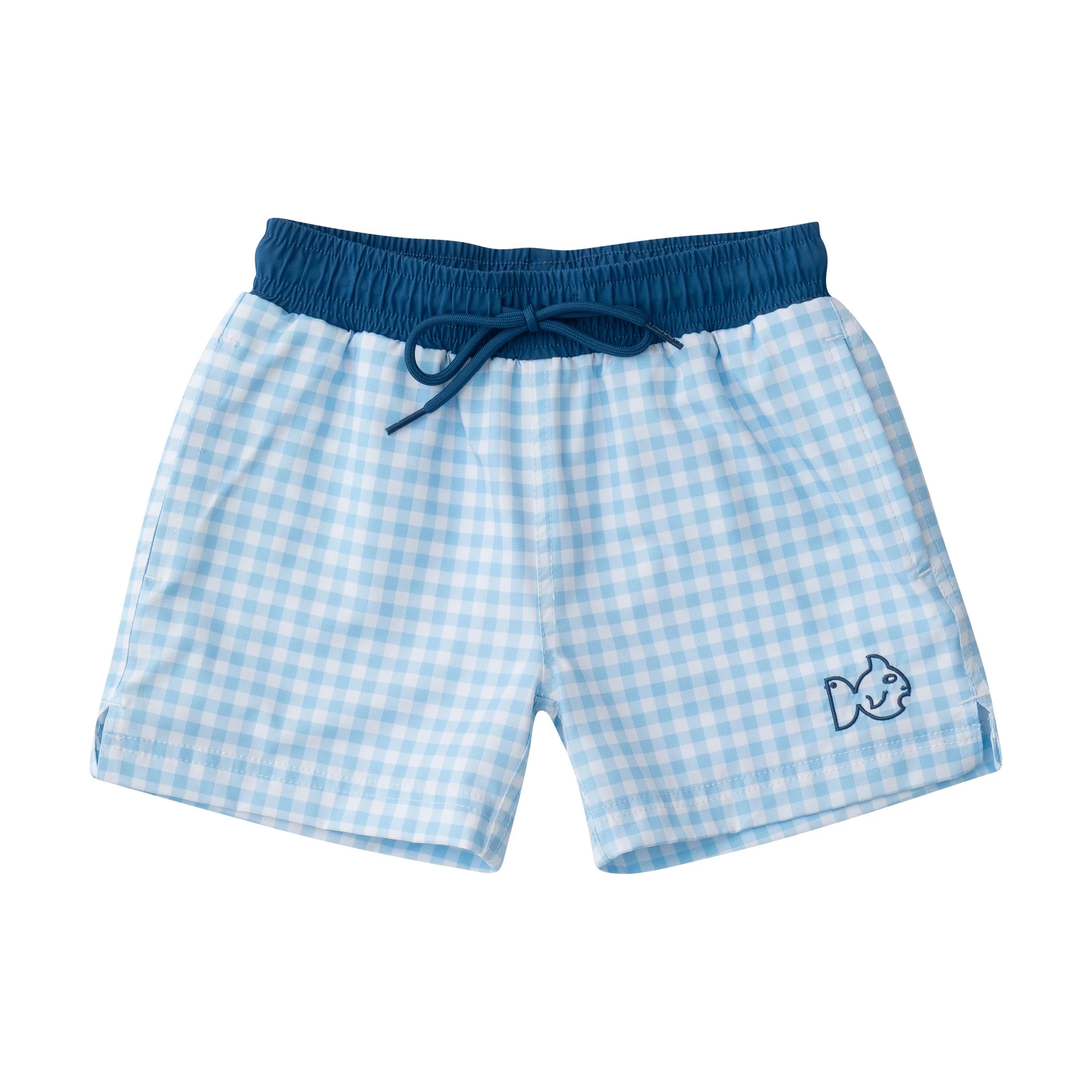 Boys Boogie Board Swim Trunk in Clear Sky Blue Gingham | PRODOH