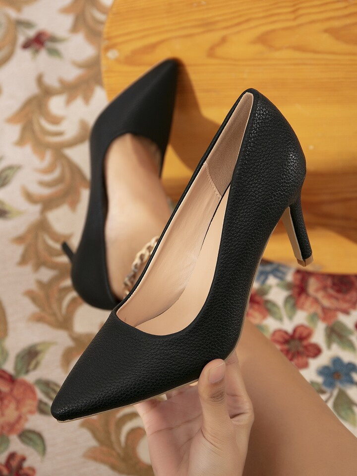 Women's Elegant Solid Color High-heeled Single Shoes With Minimalist Pointed Toe Design, Black | SHEIN